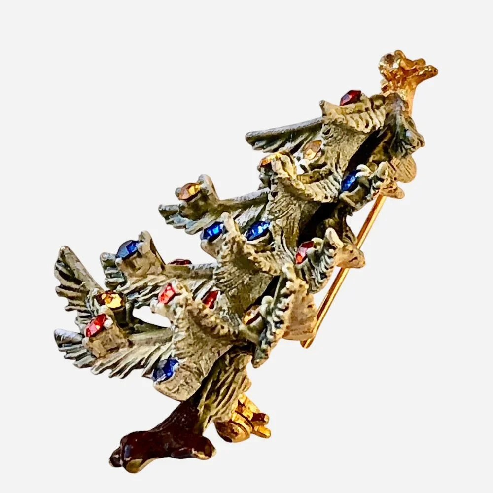 ART Arthur Pepper Vintage Christmas Tree Brooch Multi-Color Rhinestones signed